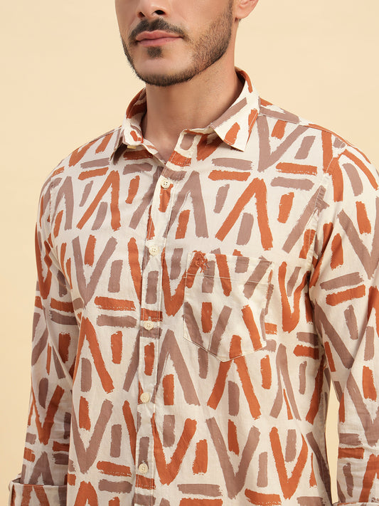 Casual Shirt for Men | Breathable & Soft with Color Fastness Regular Fit Spread Collar Neck Cotton Fabric Printed Pattern