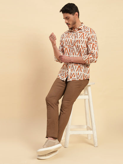 Casual Shirt for Men | Breathable & Soft with Color Fastness Regular Fit Spread Collar Neck Cotton Fabric Printed Pattern
