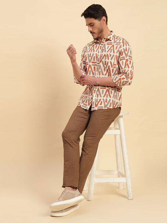 Casual Shirt for Men | Breathable & Soft with Color Fastness Regular Fit Spread Collar Neck Cotton Fabric Printed Pattern