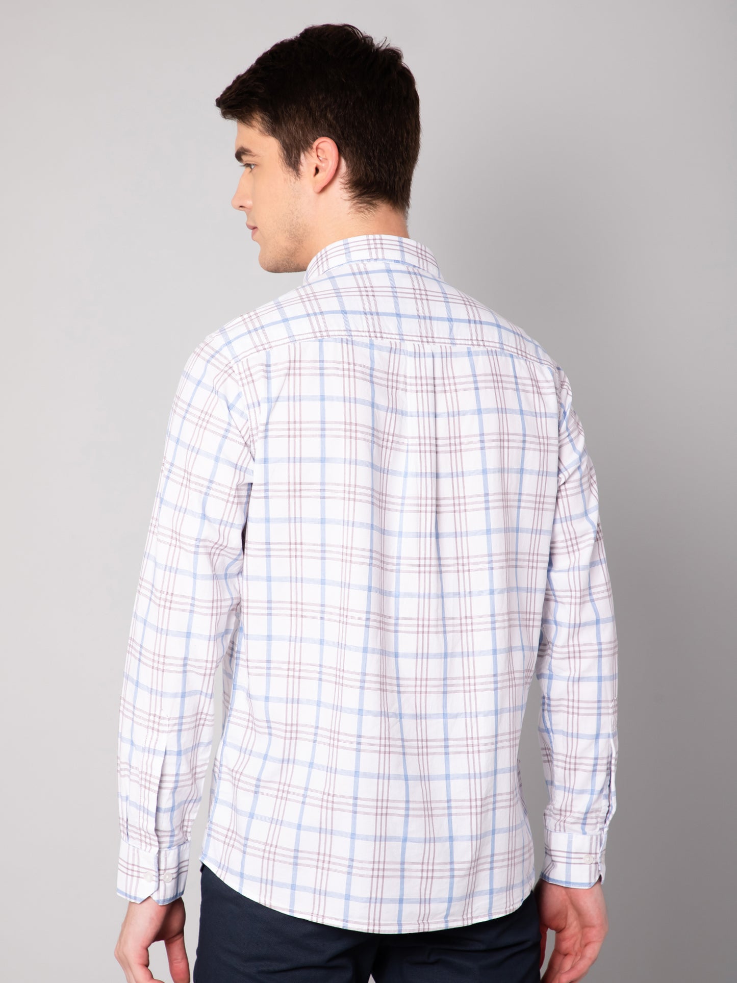 Cantabil Cotton Checkered White Full Sleeve Casual Shirt for Men with Pocket (7048381956235)