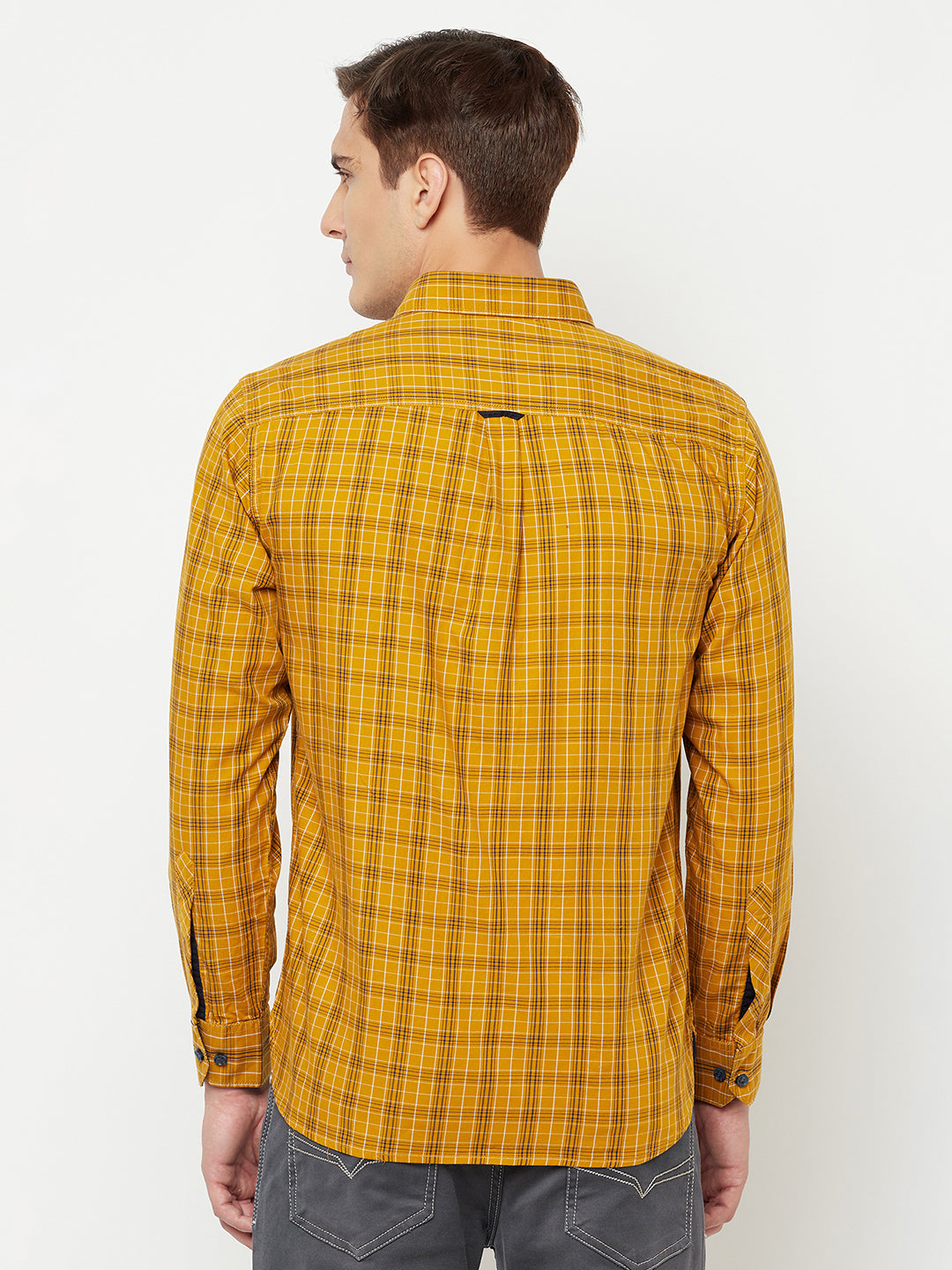 Cantabil Cotton Checkered Mustard Full Sleeve Casual Shirt for Men with Pocket (6816160809099)