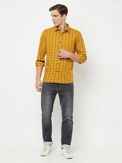 Cantabil Cotton Checkered Mustard Full Sleeve Casual Shirt for Men with Pocket (6816160809099)