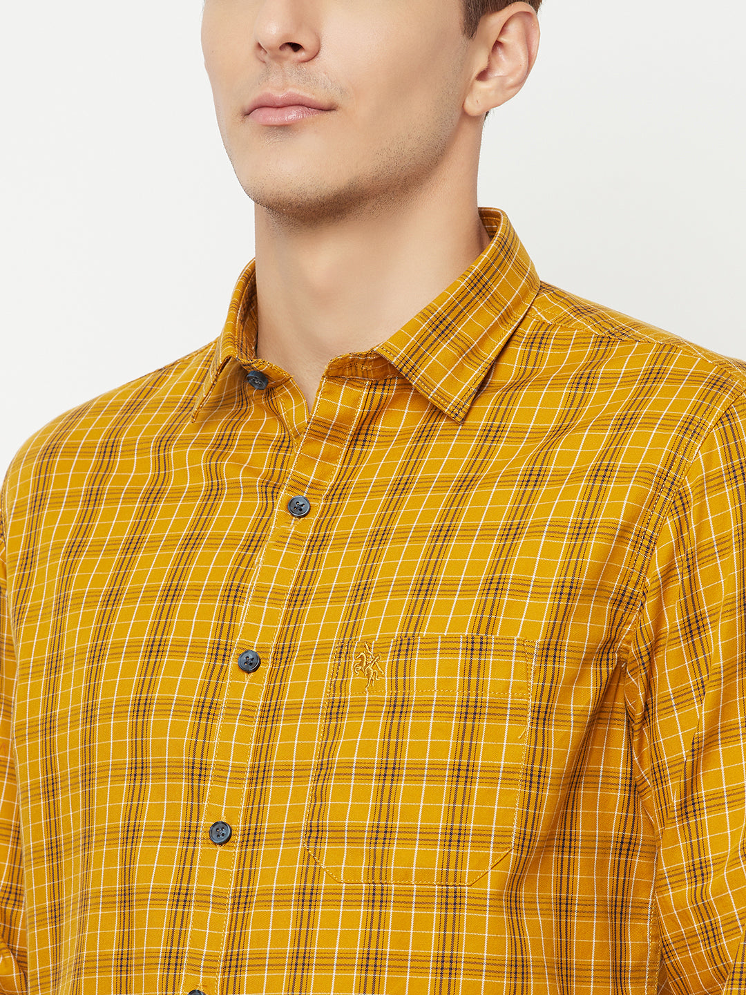 Cantabil Cotton Checkered Mustard Full Sleeve Casual Shirt for Men with Pocket (6816160809099)