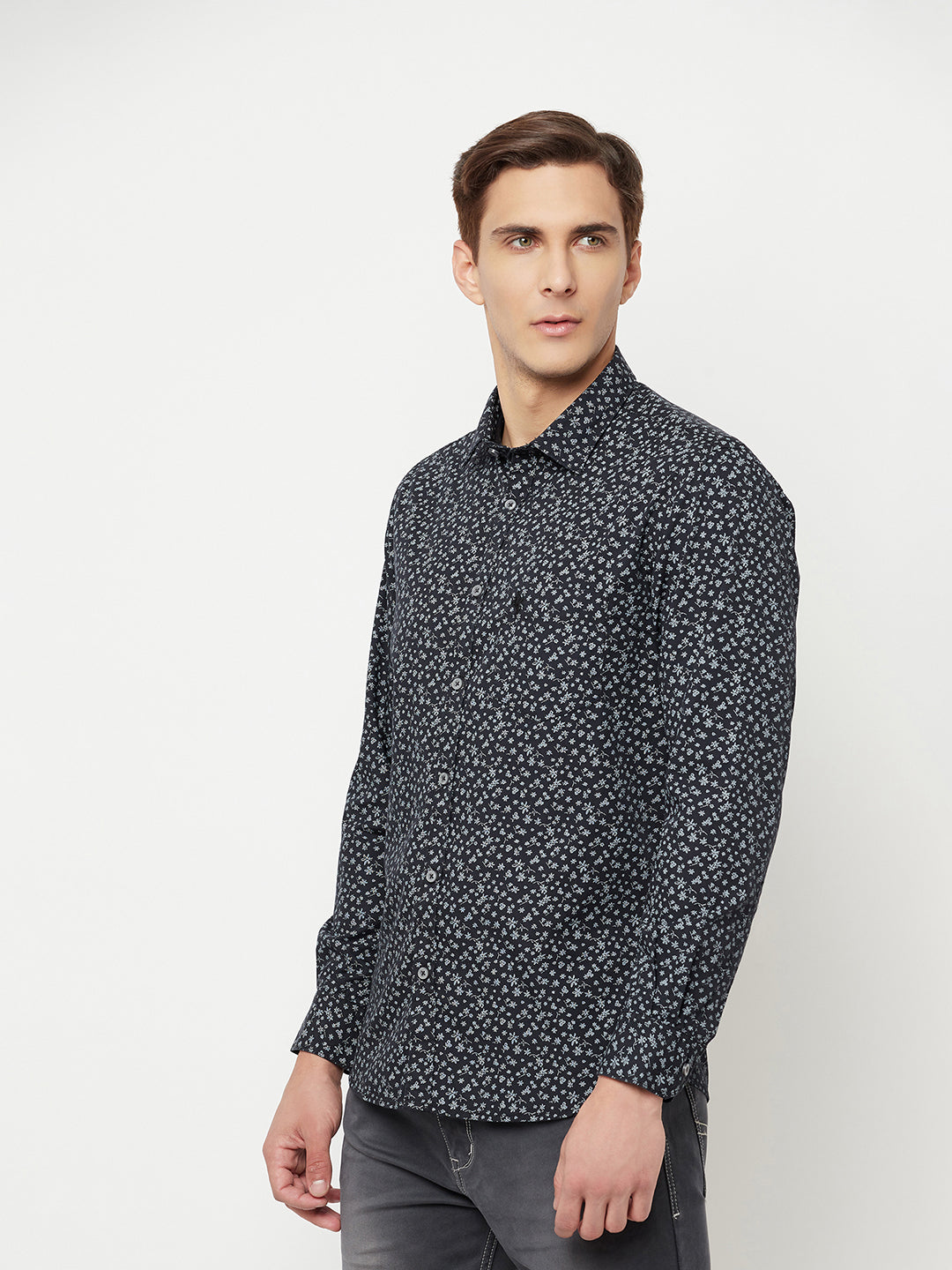 Cantabil Cotton Printed Black Full Sleeve Casual Shirt for Men with Pocket (6816193872011)