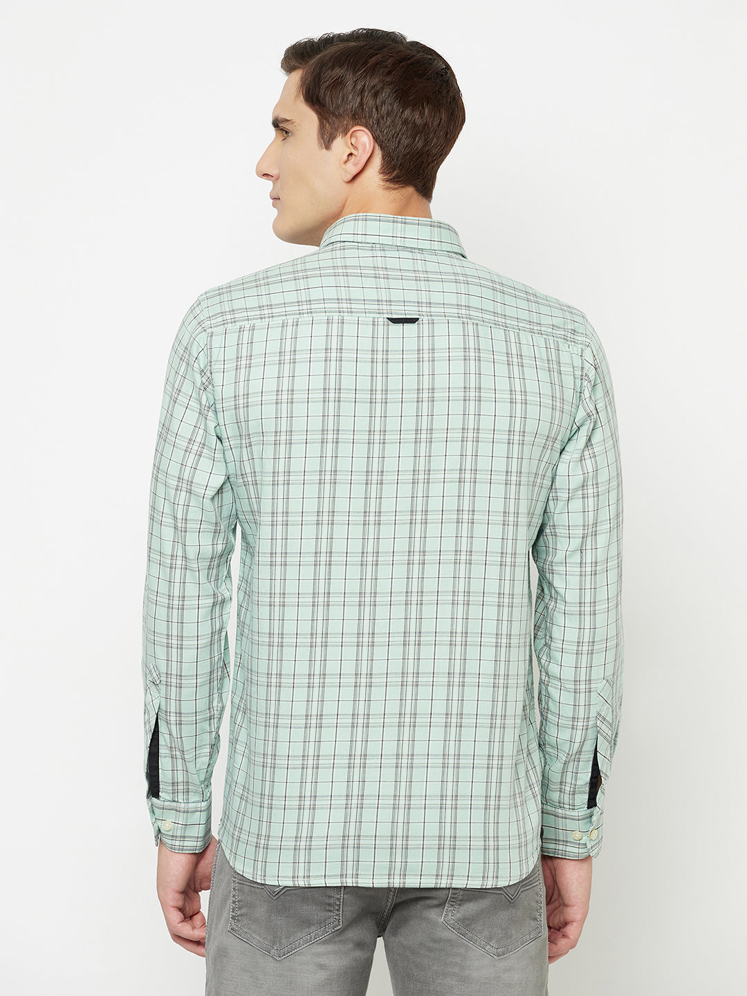 Cantabil Cotton Checkered Light Green Full Sleeve Casual Shirt for Men with Pocket (6827062198411)