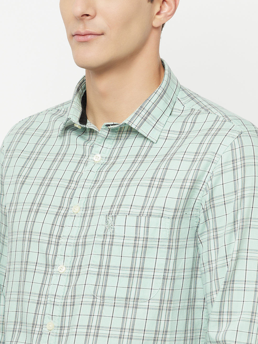 Cantabil Cotton Checkered Light Green Full Sleeve Casual Shirt for Men with Pocket (6827062198411)