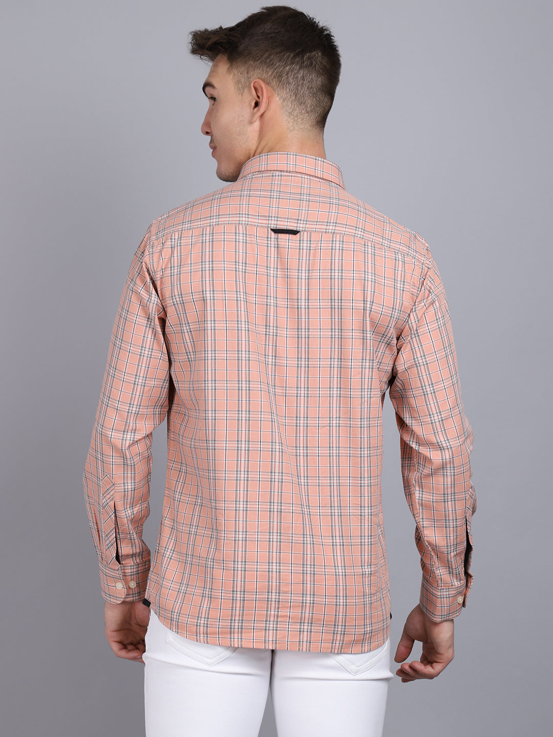 Cantabil Cotton Checkered Peach Full Sleeve Casual Shirt for Men with Pocket (6853774409867)