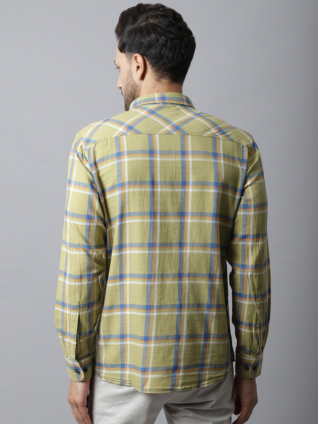 Cantabil Cotton Checkered Light Green Full Sleeve Casual Shirt for Men with Pocket (7048394997899)