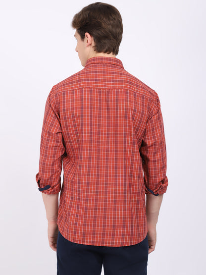 Cantabil Cotton Checkered Rust Full Sleeve Casual Shirt for Men with Pocket (6865373134987)