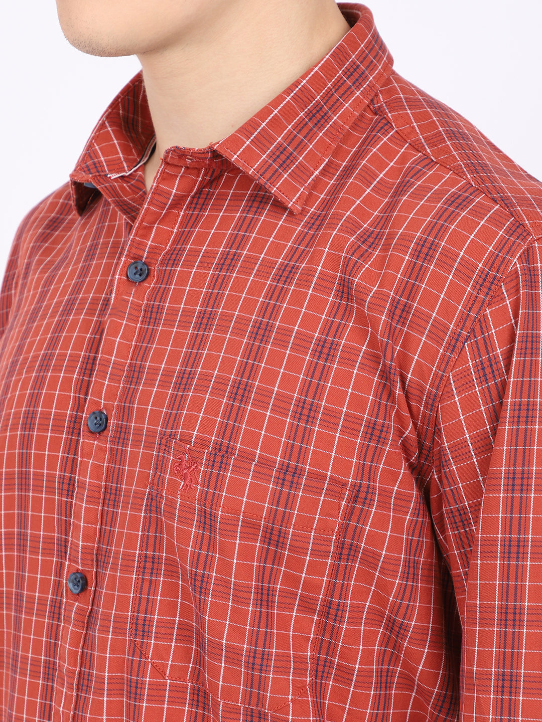 Cantabil Cotton Checkered Rust Full Sleeve Casual Shirt for Men with Pocket (6865373134987)