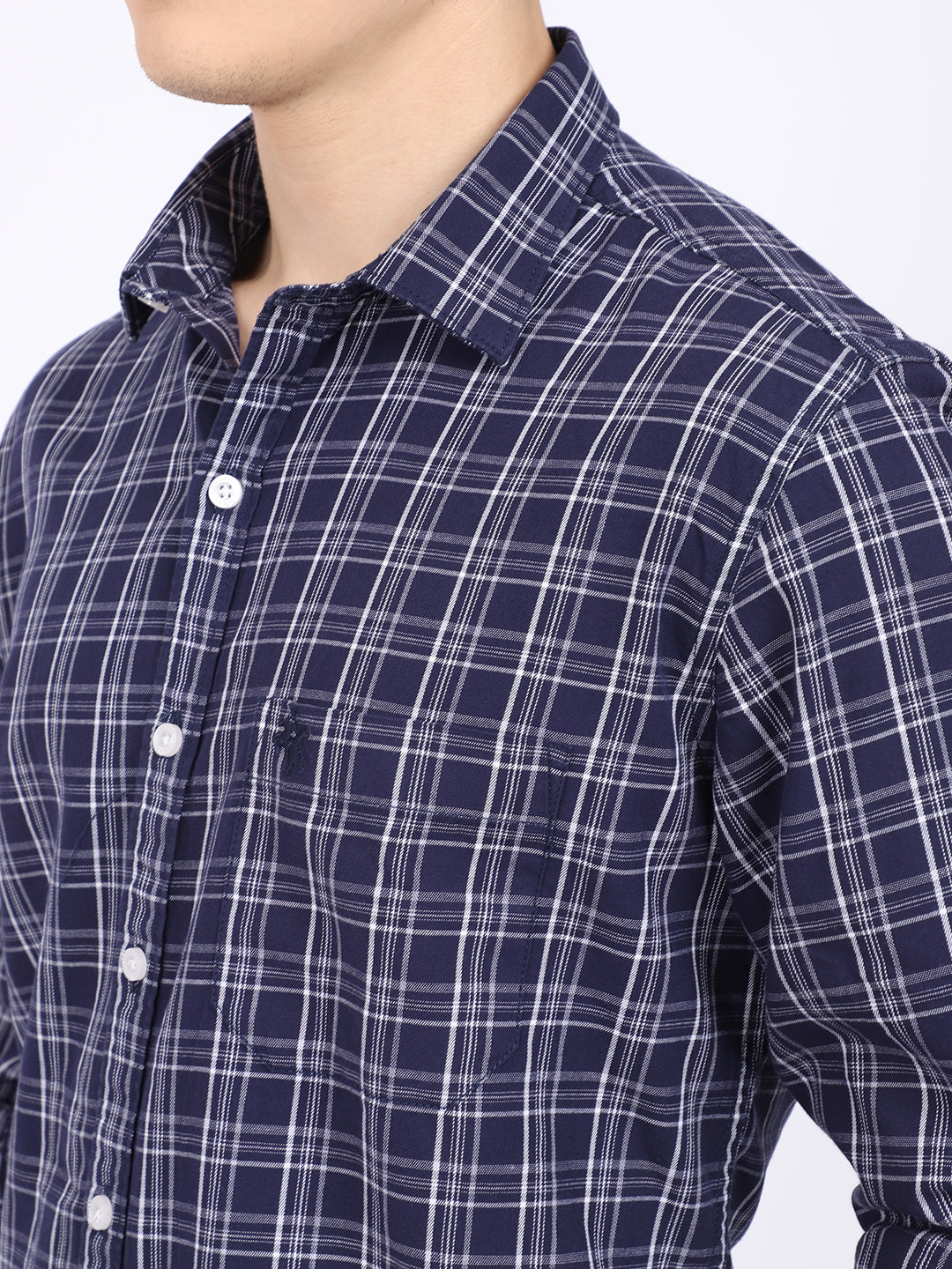 Cantabil Cotton Checkered Navy Blue Full Sleeve Casual Shirt for Men with Pocket (6865379393675)