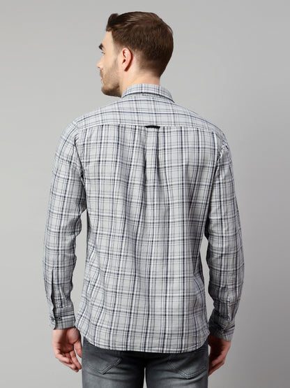 Cantabil Cotton Checkered Grey Full Sleeve Casual Shirt for Men with Pocket (7114264248459)