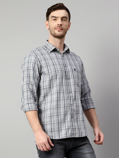 Cantabil Cotton Checkered Grey Full Sleeve Casual Shirt for Men with Pocket (7114264248459)