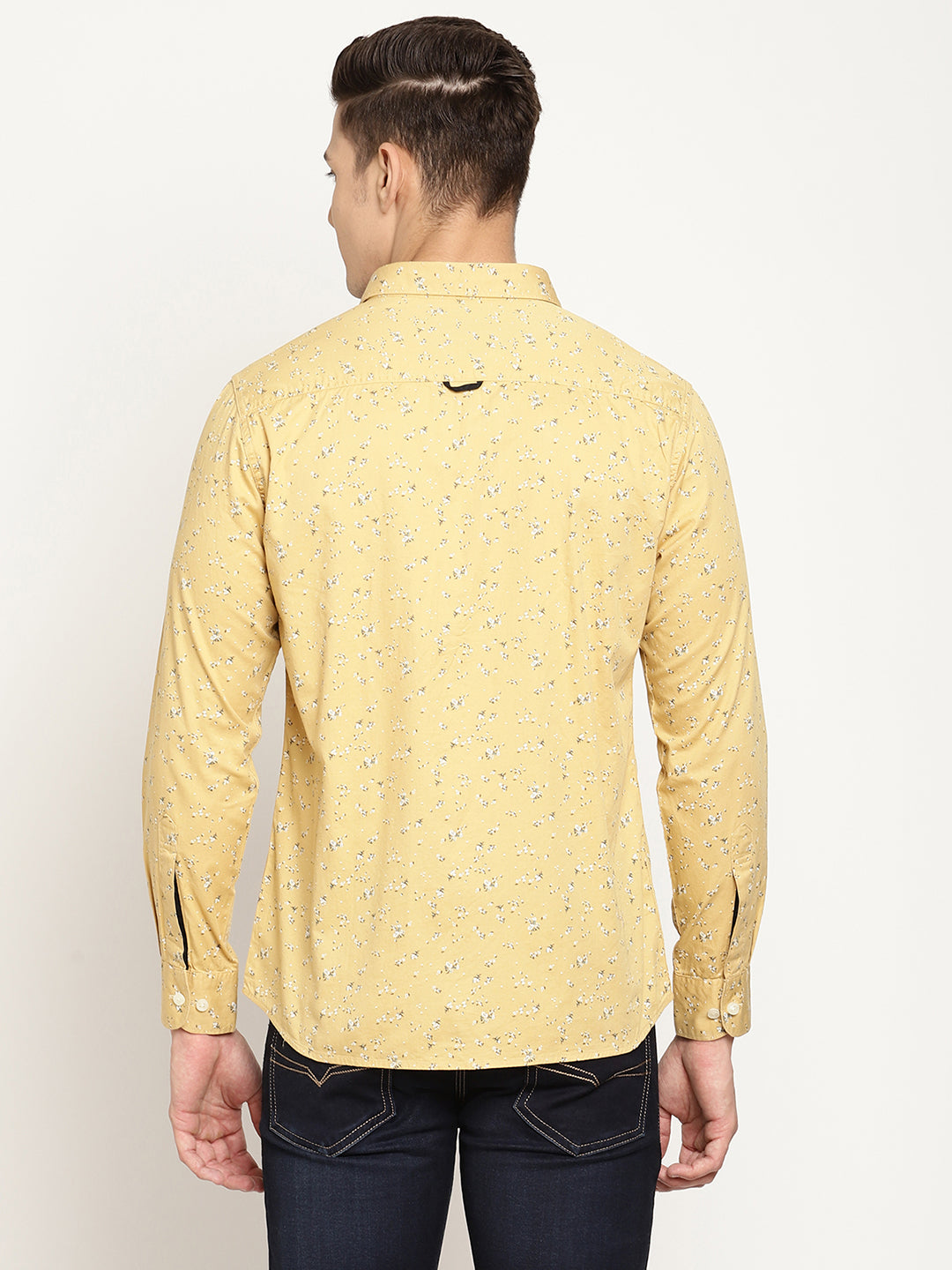 Cantabil Cotton Printed Mustard Full Sleeve Casual Shirt for Men with Pocket (6830444380299)