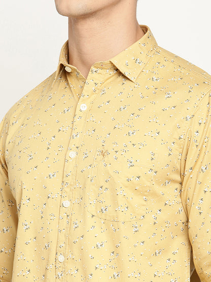 Cantabil Cotton Printed Mustard Full Sleeve Casual Shirt for Men with Pocket (6830444380299)