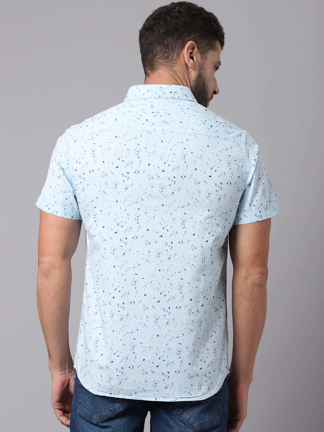 Cantabil Cotton Printed Sky Blue Half Sleeve Casual Shirt for Men with Pocket (7049026044043)