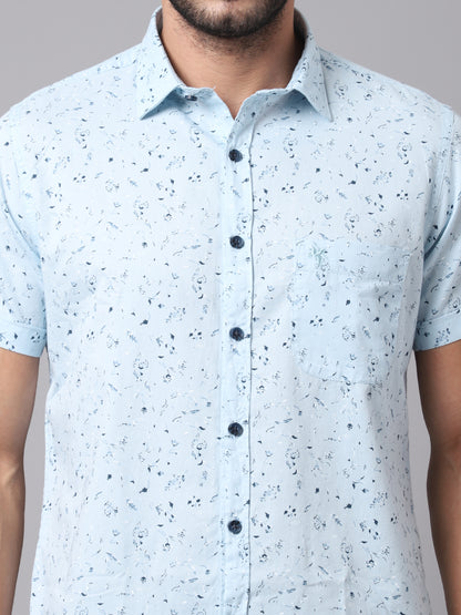 Cantabil Cotton Printed Sky Blue Half Sleeve Casual Shirt for Men with Pocket (7049026044043)