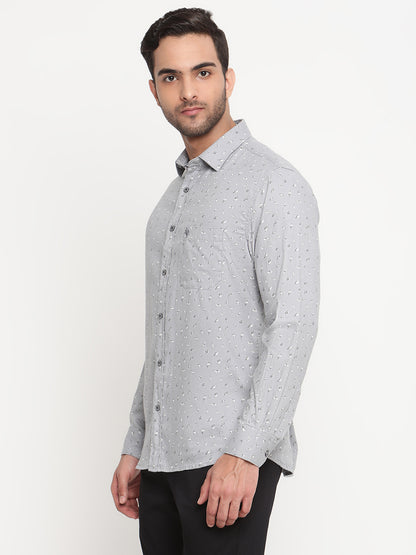 Cantabil Cotton Printed Grey Full Sleeve Casual Shirt for Men with Pocket (6795510317195)