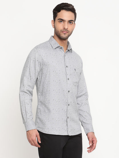 Cantabil Cotton Printed Grey Full Sleeve Casual Shirt for Men with Pocket (6795510317195)