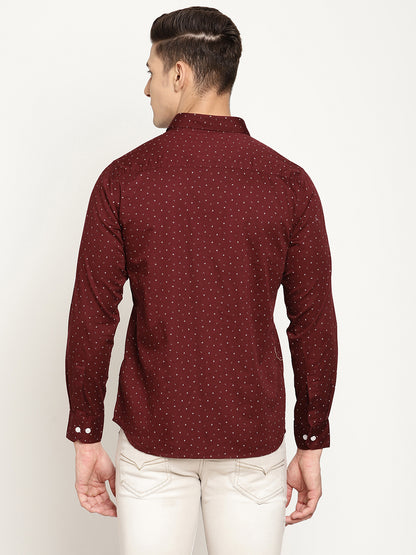 Cantabil Cotton Printed Maroon Full Sleeve Casual Shirt for Men with Pocket (6831075917963)