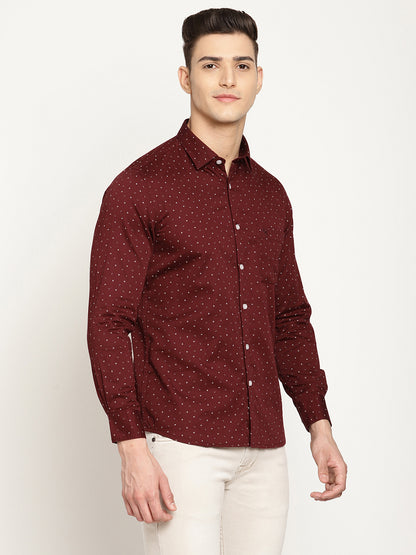 Cantabil Cotton Printed Maroon Full Sleeve Casual Shirt for Men with Pocket (6831075917963)