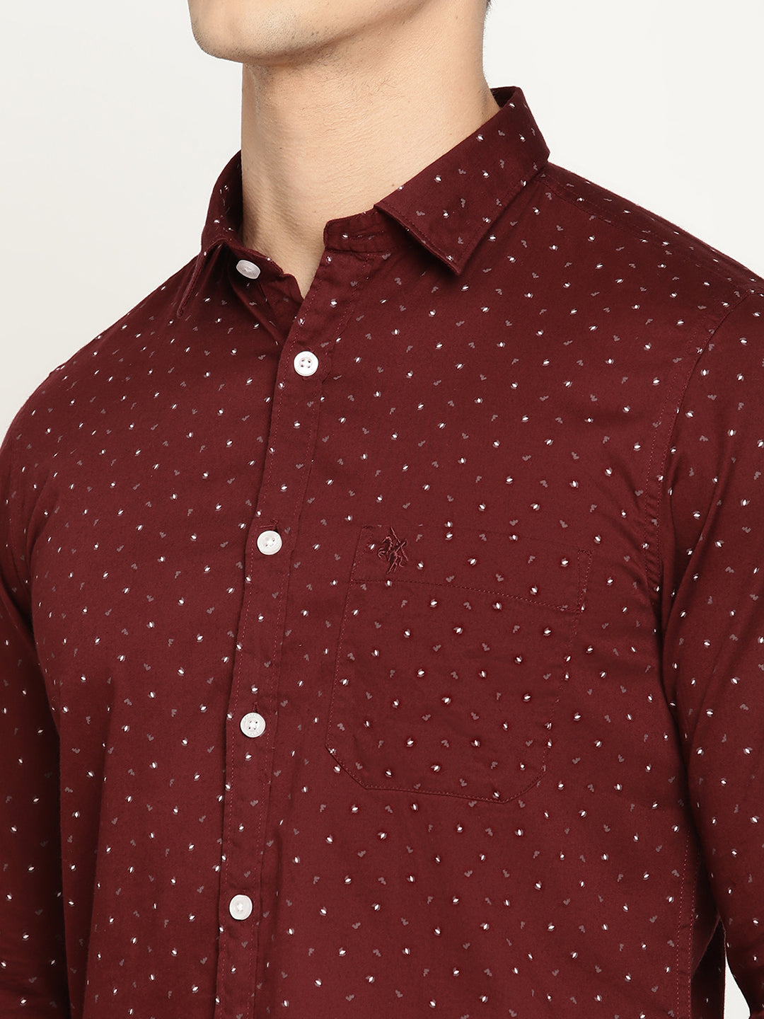 Cantabil Cotton Printed Maroon Full Sleeve Casual Shirt for Men with Pocket (6831075917963)