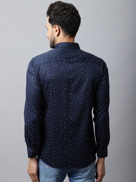 Cantabil Cotton Printed Navy Blue Full Sleeve Casual Shirt for Men with Pocket (7048397389963)