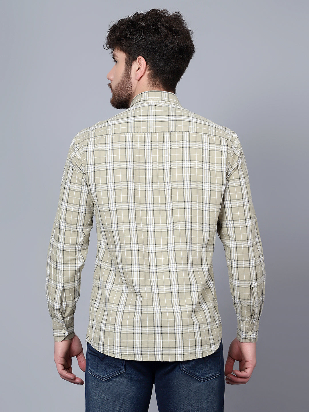 Cantabil Cotton Checkered Green Full Sleeve Casual Shirt for Men with Pocket (7089885970571)