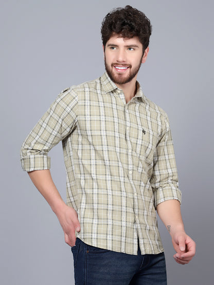 Cantabil Cotton Checkered Green Full Sleeve Casual Shirt for Men with Pocket (7089885970571)