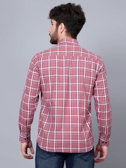 Cantabil Cotton Checkered Mauve Full Sleeve Casual Shirt for Men with Pocket (7089898782859)