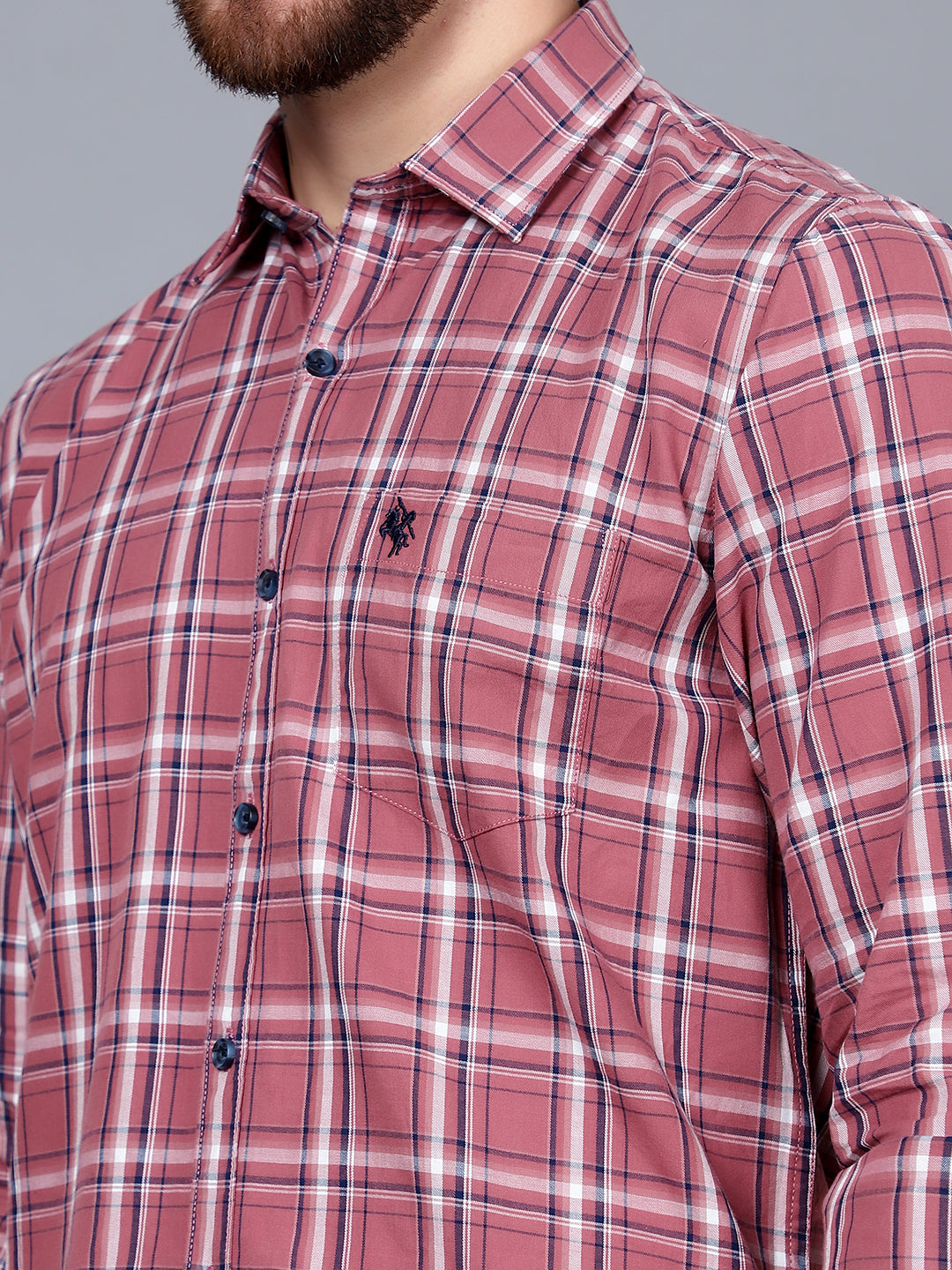 Cantabil Cotton Checkered Mauve Full Sleeve Casual Shirt for Men with Pocket (7089898782859)