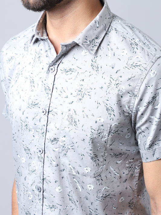 Cantabil Cotton Printed Grey Half Sleeve Casual Shirt for Men with Pocket (7004057796747)