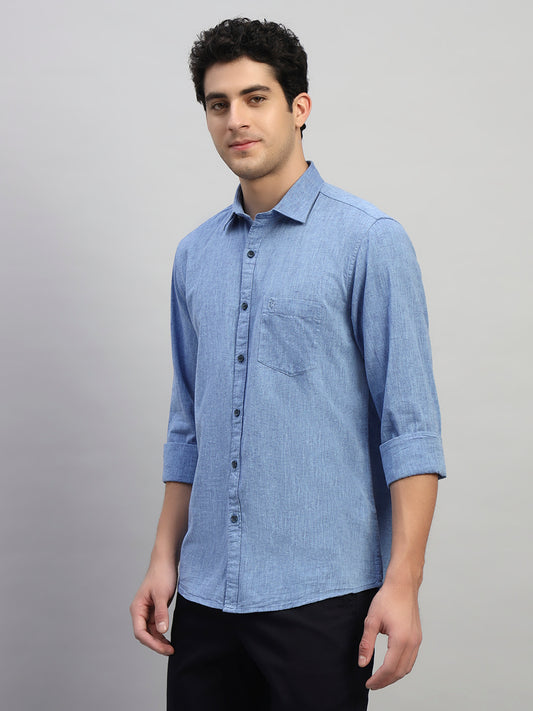Casual Shirt for Men | Breathable & Soft with Color Fastness Regular Fit Spread Collar Neck Cotton Fabric Self Design Pattern