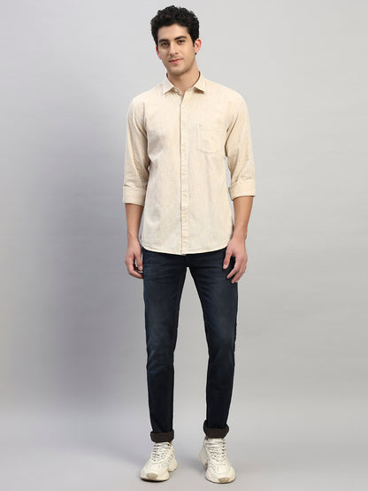 Casual Shirt for Men | Breathable & Soft with Color Fastness Regular Fit Spread Collar Neck Cotton Fabric Self Design Pattern