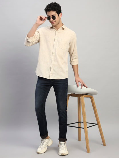 Casual Shirt for Men | Breathable & Soft with Color Fastness Regular Fit Spread Collar Neck Cotton Fabric Self Design Pattern