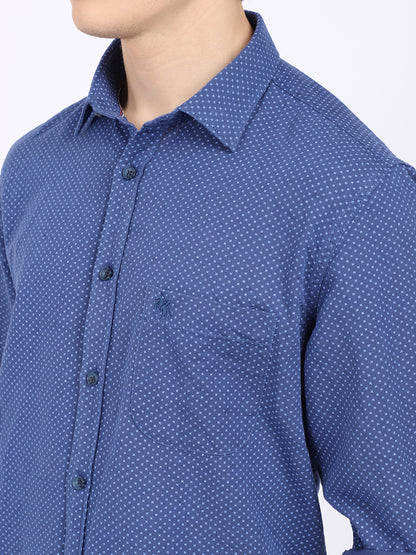 Cantabil Cotton Blend Printed Blue Full Sleeve Casual Shirt for Men with Pocket (6865476452491)