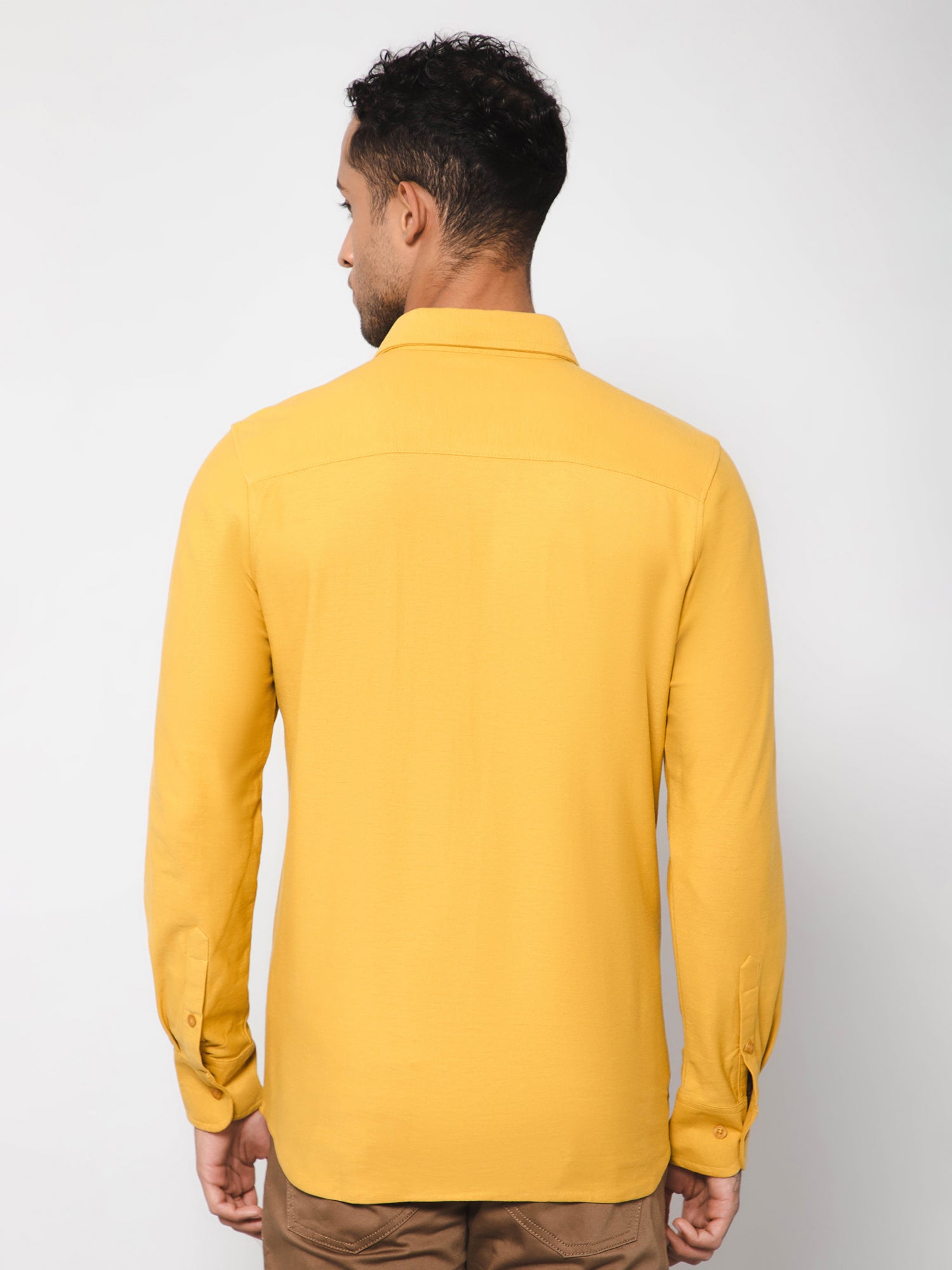 Cantabil Cotton Blend Mustard Solid Full Sleeve Casual Shirt for Men with Pocket (7113363193995)