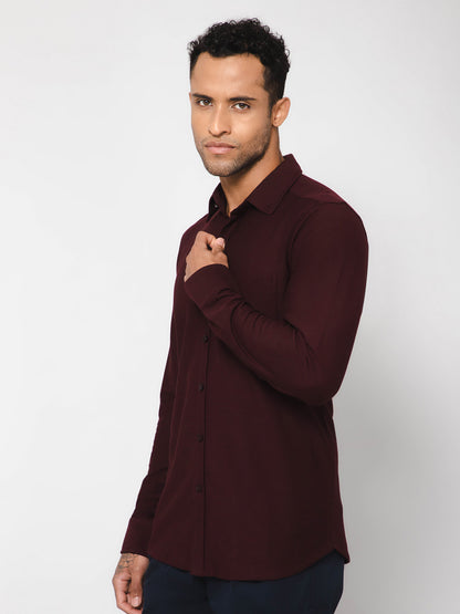 Cantabil Cotton Blend Solid Wine Full Sleeve Casual Shirt for Men with Pocket (7113370828939)