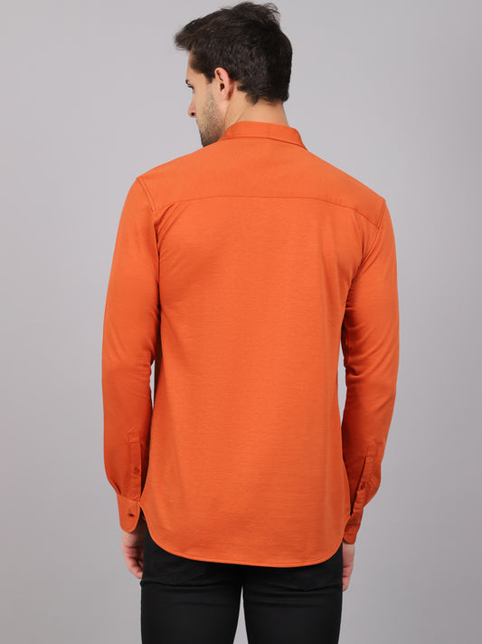 Cantabil Cotton Blend Solid Rust Full Sleeve Casual Shirt for Men with Pocket (6841027035275)