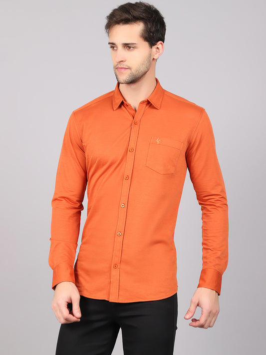 Cantabil Cotton Blend Solid Rust Full Sleeve Casual Shirt for Men with Pocket (6841027035275)