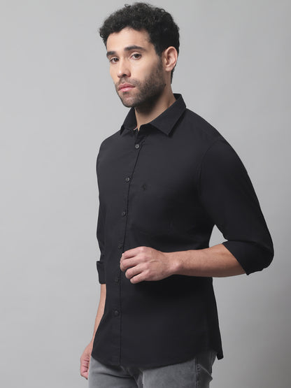 Cantabil Cotton Blend Solid Black Full Sleeve Casual Shirt for Men with Pocket (7070276190347)