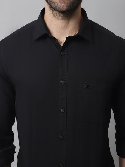 Cantabil Cotton Blend Solid Black Full Sleeve Casual Shirt for Men with Pocket (7070276190347)