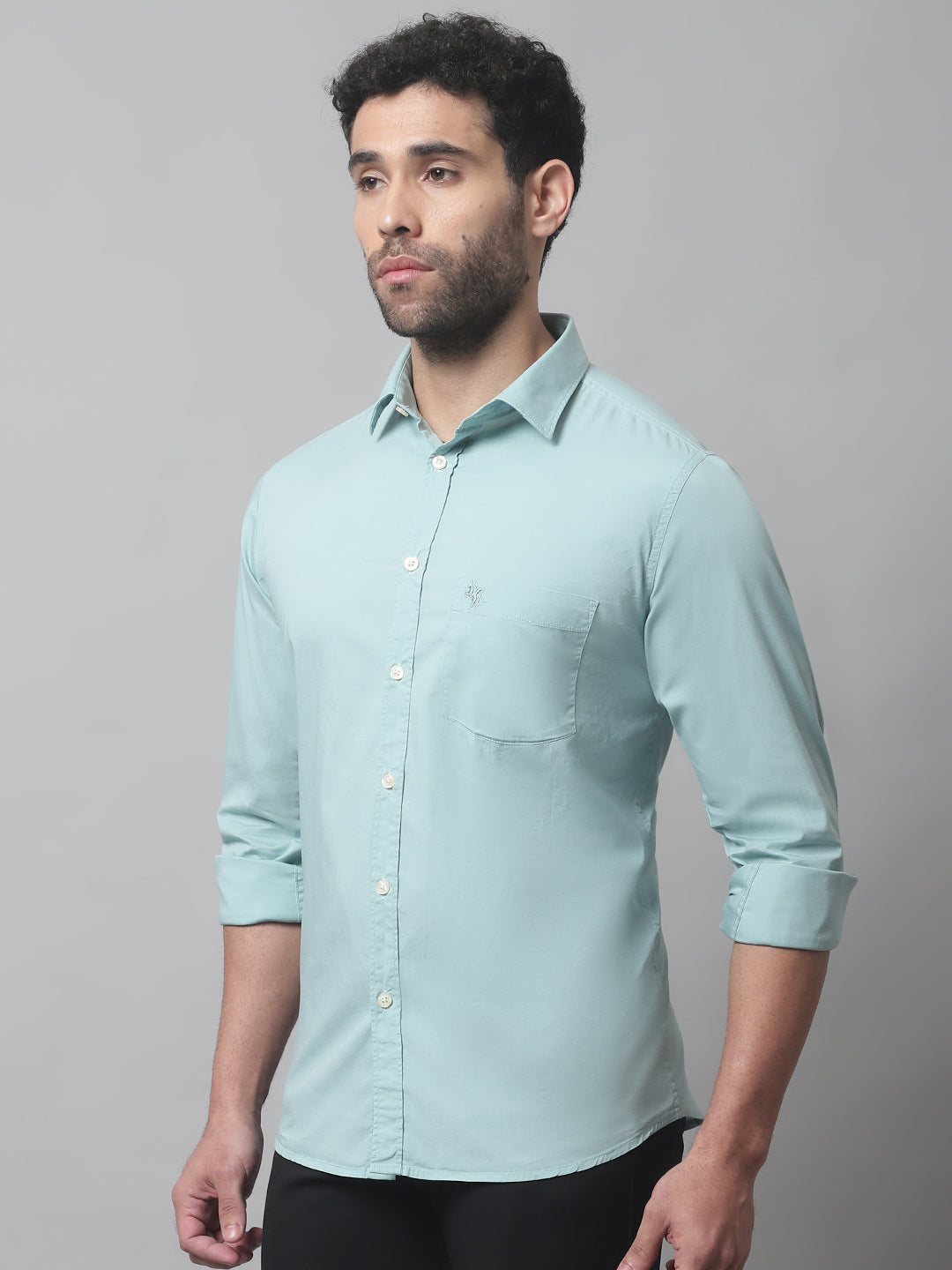 Cantabil Cotton Blend Solid Light Green Full Sleeve Casual Shirt for Men with Pocket (7070366859403)