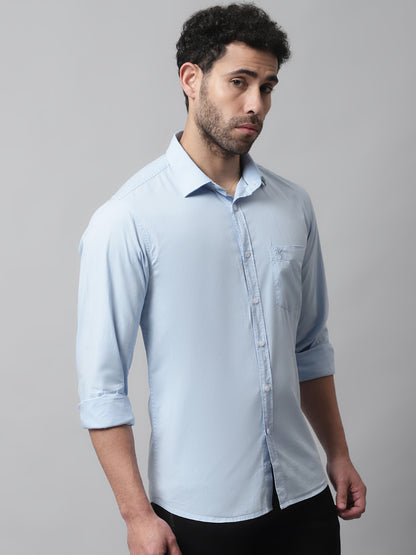 Cantabil Cotton Blend Solid Sky Blue Full Sleeve Casual Shirt for Men with Pocket (7070776328331)