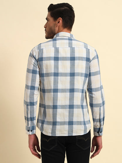 Casual Shirt for Men | Breathable & Soft with Color Fastness Regular Fit Spread Collar Neck Cotton Linen Fabric Checkered Pattern