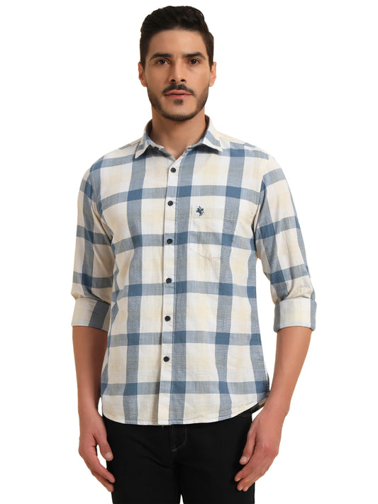 Casual Shirt for Men | Breathable & Soft with Color Fastness Regular Fit Spread Collar Neck Cotton Linen Fabric Checkered Pattern