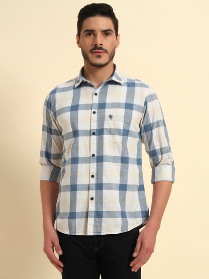 Casual Shirt for Men | Breathable & Soft with Color Fastness Regular Fit Spread Collar Neck Cotton Linen Fabric Checkered Pattern