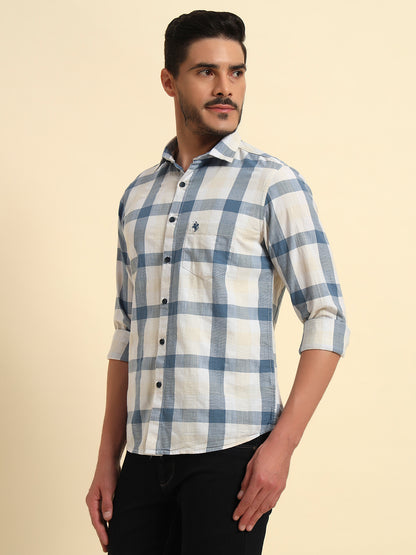 Casual Shirt for Men | Breathable & Soft with Color Fastness Regular Fit Spread Collar Neck Cotton Linen Fabric Checkered Pattern