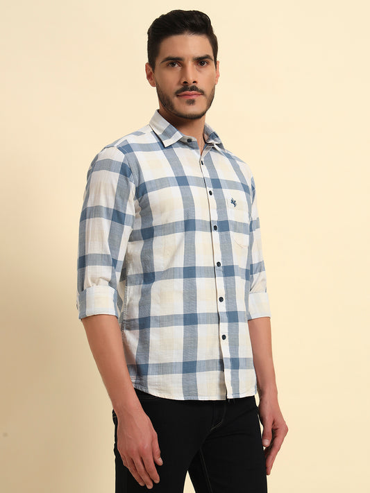 Casual Shirt for Men | Breathable & Soft with Color Fastness Regular Fit Spread Collar Neck Cotton Linen Fabric Checkered Pattern