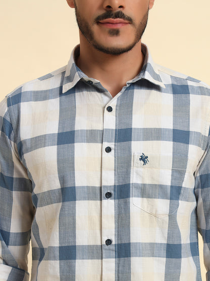 Casual Shirt for Men | Breathable & Soft with Color Fastness Regular Fit Spread Collar Neck Cotton Linen Fabric Checkered Pattern